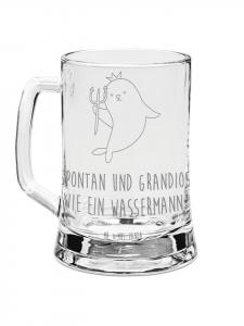 Пивная кружка со знаком зодиака Водолей и надписью на прозрачном фоне Mr. & Mrs. Panda