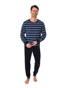 NORMANN Пижама из махровой ткани с длинными рукавами и манжетами, темно-синего цвета