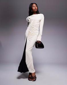 Эксклюзивное платье макси с высоким воротом от Daska в черном и белом цвете