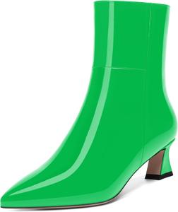 Женские ультрамодные уличные ботинки NUMALEO с острым носком, молнией, лакированной поверхностью, массивным низким каблуком и голенищем до щиколотки, каблук 5 см, Green