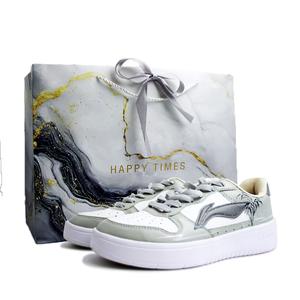 Li Ning Floating Boat Synthetic Leather Hand Drawn Graffiti Balance Lightweight Breathable Low top Skateboard Shoes Li-Ning, серый белый