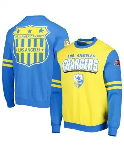 Мужская толстовка с принтом Los Angeles Chargers All Over 2.0 золотистого цвета Mitchell & Ness