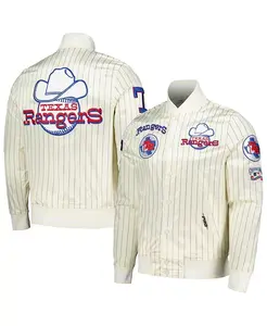 Мужская кремовая бейсбольная куртка Texas Rangers Cooperstown Collection в ретро-стиле с полосками и полной застежкой на пуговицы, из сатина Pro Standard