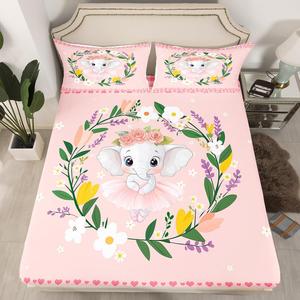 Erosebridal Комплект постельного белья Lovely Elephant с милым принтом животных и бабочек в голубых и розовых тонах, Multi 19