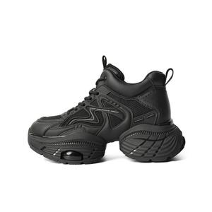 BELLE Износостойкие утепленные низкие массивные кроссовки на платформе женские черные с тонким флисом, цвет Black-Thin Fleece