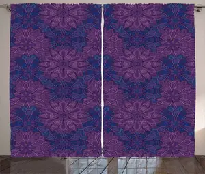 Штора ABAKUHAUS в этническом деревенском стиле с этническим узором пейсли, присборенная тесьма для спальни с петлями и крючками, 280 x 225 см, темно-синий, фиолетовый и розовый Abakuhaus