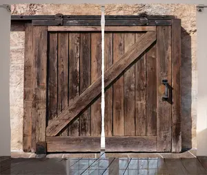 Шторы ABAKUHAUS Rustic Rustic, состаренная дверь, винтажный деревенский, универсальные ленточные шторы для гостиной с петлями и крючками, 280 x 245 см, коричневый Abakuhaus