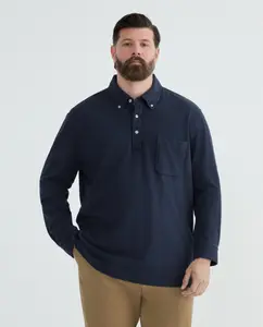 Мужской однотонный меланжевый поло-пике с нагрудным карманом Emidio Tucci, темно-синий