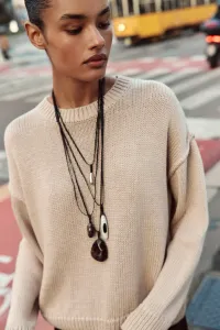 Набор из 4 кожаных ожерелий с камнями Zara, коричневый