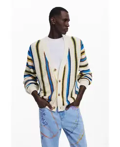 Мужской вязаный кардиган в полоску Desigual, загар/бежевый