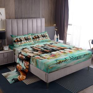 Erosebridal Комплект постельного белья Horse Decor Western с омбре рисунком в стиле ранчо, Green Brown