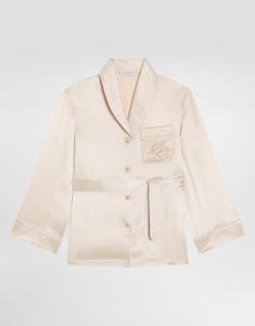 Шелковая атласная рубашка с кантом DOLCE & GABBANA, бежевый