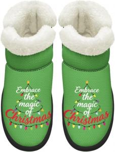 Зимние ботинки KEIAHUAN для женщин с меховой подкладкой, теплые ботинки без шнурков для холодной погоды, уличные ботильоны, Green Christmas Tree