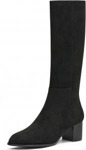 Женские высокие сапоги до колена с круглым носком, массивным каблуком и боковой молнией, из эластичной искусственной кожи Goderci, Black Faux Suede
