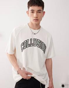 COLLUSION Плотная футболка с клетчатым принтом белого цвета