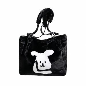 Плюшевая сумка-шоппер через плечо женская черная/белая/хаки UNITE STAR, Хакки Двойное плечо