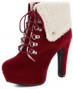 Милые женские ботильоны на массивном каблуке с платформой, замшевые зимние сникерсы на шнуровке, рождественские ботинки до щиколотки Cantianshu, 138 Red