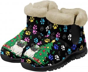 Женские зимние ботинки для снега - классические зимние ботильоны на щиколотку, слипоны, легкая обувь для улицы Tomeusey, Christmas Tree Pug