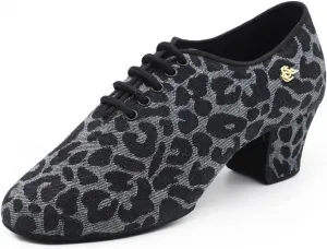 Мужские латинские туфли из денима с леопардовым принтом для танцев в стиле бальное, профессиональные для тренировок и выступлений #T1-B BD Dance