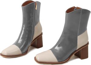 Женские ботильоны SHODENSE с носком квадратной формы, двухцветные, носок типа «чулок», на массивном каблуке, с молнией, боевые ботинки, размеры 4-11 США, Silver