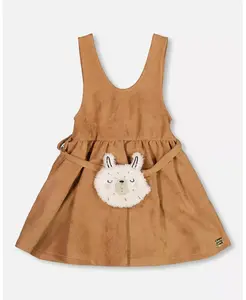 Джемпер для девочек из эластичной замши, светло-коричневый, с орехом пекан и сумкой из ламы – для малышей и детей Deux par Deux