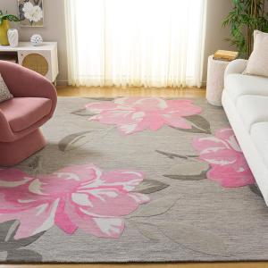Ковер SAFAVIEH, 275 x 366 см, - коллекция Jardin - большой - серый и розовый, ручной работы из шерсти, цветочный дизайн, идеально для гостиной, спальни, столовой (JAR403U)