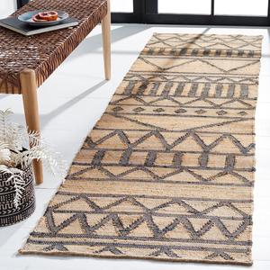 Ковер-дорожка SAFAVIEH, 69 x 244 см, Kilim Collection, Natural & Charcoal, ручное плоское плетение из джута, идеально для помещений с высокой проходимостью в гостиной, спальне (KLM752A)