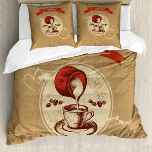 Пододеяльник ABAKUHAUS Coffee, молочный вкус, винтажный вид, защита от клещей, подходит для аллергиков, с наволочками, 200 см x 200 см - 80 x 80 см, бледно-коричневый, киноварь