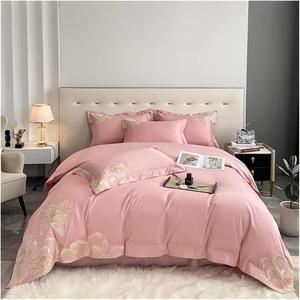 UCCKIOWQ Комплект постельного белья из хлопка с цветочной вышивкой Pink