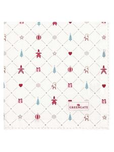 Greengate Тканевая салфетка с кружевом, CLARINA, белая, с рождественскими мотивами