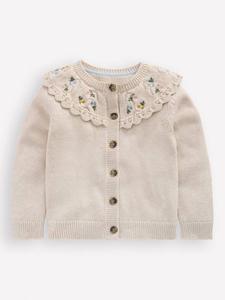 Детский кардиган с хлопковой вышивкой на кокетке Mini Boden, Oatmeal Marl