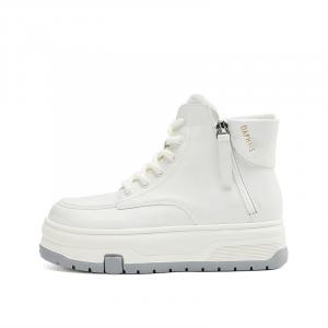 Женские зимние сапоги DAPHNE кожаные на толстой подошве, белый