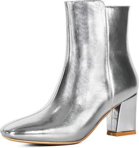 Женские ботильоны SEIFIN с квадратным носком, на массивном каблуке, с боковой молнией, высокие, Silver
