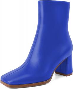 Женские ботильоны Eldof с квадратным носком, массивным каблуком, высокой шпилькой, короткие гого ботинки с боковой молнией, каблук 3 дюйма, Matte Royal Blue