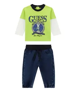 Комплект для мальчиков: рубашка с длинным рукавом и трикотажные джинсовые брюки (2 предмета) GUESS