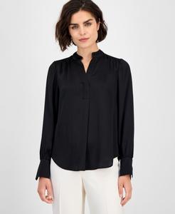 Женская блузка с длинными рукавами и фактурным вырезом и разрезом на воротнике Anne Klein, Anne Black