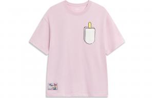 Женская футболка LiNing x Disney Sports Trend Series с приспущенными плечами, нежно-розового цвета