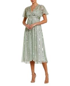 Платье с коротким рукавом и декором, силуэт A-line Mac Duggal, зеленый