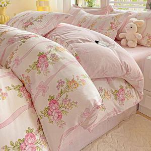 LUOLAI HOME Простыня 2.0 м, комплект из 4 предметов, для матраса 220x240 см, гребенной хлопок, цвет Sag Romantic Bow