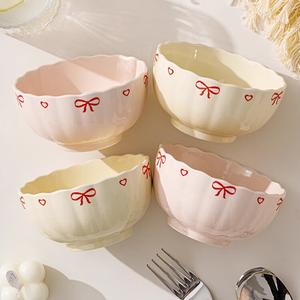 Ceramics Кремовые керамические миски для дома, новая коллекция 2025 бабочка высокого качества, привлекательные пиалки для риса, красная глазурь набор из 4 предметов на одного