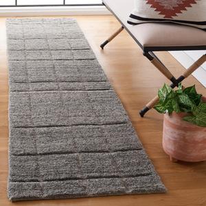 Ковер-дорожка SAFAVIEH, 69 x 275 см, Kenya Collection, Dark Grey, ручной работы, текстурированная шерсть в клетку, идеально для помещений с высокой проходимостью в гостиной, спальне (KNY777G)