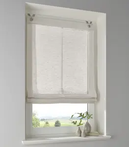 Римская штора с люверсами, цвет Brondy Taupe Natural, полупрозрачная, имитация льна, римская штора с крючком для подвешивания, не требует сверления, ширина 45 см x высота 140 см Kutti