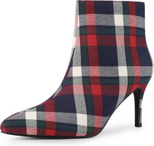 Женские ботильоны Allegra K в клетку с заостренным носком, боковой молнией и каблуком-стилетто, Blue White