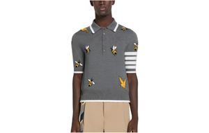 Поло с интарсией 4 Bar Birds Bee THOM BROWNE, серый