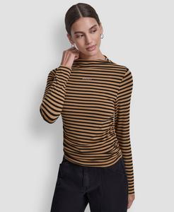 Женская блузка с длинными рукавами, присборенным по бокам воротником и стразами, размеры PXS-XL DKNY Jeans, Whiskey/Black/Pewter