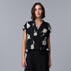 Женская футболка с V-образным вырезом и коротким рукавом Simply Vera Vera Wang, Black White Floral