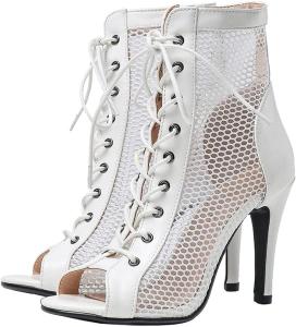 Женские ботильоны Elbslutt с открытым носком, сетчатые, на шнуровке, летние с высокими каблуками, туфли на шпильке, White