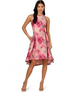 Платье Adrianna Papell High Lo Jacquard Midi Dress, цвет Pink Multi