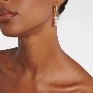 Серьги Матильда для женщин с позолотой 18 карат и бусинами из розового золота. Joey Baby, white