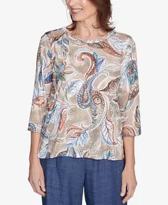 Женский топ Summer Solstice с круглым вырезом и узором пейсли Alfred Dunner, мультиколор